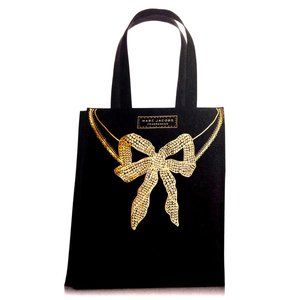 NEW! Trendy Chic MARC JACOBS Tote Canvas Shoulder Bag Gold Floral Bow Daisy